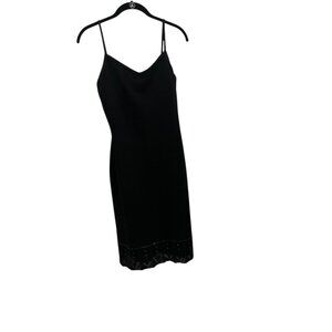 ST JOHN Evening Black Knit Spaghetti Strap Dress Size 4 Beaded Sheath Slip